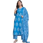 PARTHVI Women's Pure Cotton Printed Straight Kurta Set with Palazzo Pants & Dupatta- Ethnic Wear, Green