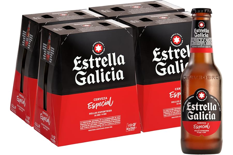Estrella Galicia - Especial, Cerveza Lager, 24 Botellas x 25 cl | Maltas Pilsen y Tostada, Lúpulos Nugget y Perle, Aroma Flor