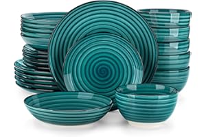 vancasso Candy 24 Piece Dinnerware Set, Double Sided Hand Painted Stoneware Dinner Set for 6 with 6 Dinner Plates, 6 Dessert Plates, 6 Soup Plates and 6 Bowl