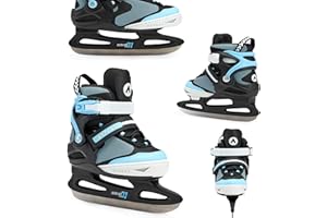 ATTABO Zolo Verstellbare Freizeitschlittschuhe für Jungen in Blau Größe 26-41 EU | Kinder Eislaufschuhe für Anfänger mit 5-stufiger Größenanpassung | Hockeykufen aus Edelstahl