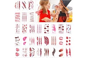 SUNSHINE SMILE 30 Blatt Halloween Temporäre Tattoos,Halloween Narben Tattoo,Narben Kratzer Aufkleber,Scar Blut Sticker,Gefälschten Scab Blut,Halloween Zombie Scars Tattoos Aufkleber,Halloween Kostüm Schminke Set (2)