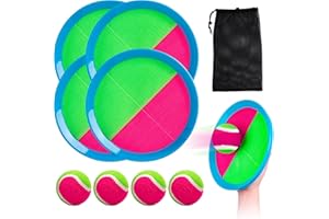 ‎INPODAK INPODAK Klettballspiel für Kinder,Wasserdicht Ballwurf und Fangspiel Set,Gartenspielzeug Outdoor Spiele für 3-12 Jahre,Rosa Grün,4 Schläger & 4 Bälle