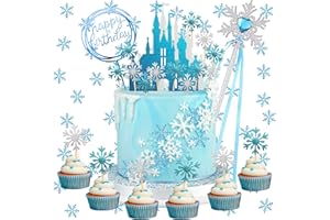 BOYATONG Eiskönigin Tortendeko mit Schloss Schneeflocke Konfetti Weiß Silber,Kuchen Topper Glitter,Geburtstag, Mädchen,hochzeitstorte Cake Topper, Weihnachten Kuchendeko