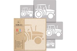 ‎NAKLEO NAKLEO Schablonen Malen für Kinderzimmer, 5 Stück Set 9x9 bis 34x34cm Traktor Land Bauernhof, Wiederverwendbare Kunststoff Malvorlage Raumdekoration, Basteln DIY Wand Möbel Papier Stoff