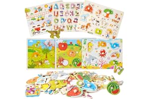 SIAIRO 6 Puzzle di legno incorporato puzzle educativo giocattolo montessori fattoria puzzle, trasporto, alfabeto, insetti, animali marini, dinosauro ragazzo e ragazza regalo 1 2 3 4 anni