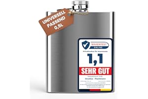 ‎ORAMICS 0,5 L Flachmann Trinkflasche aus Edelstahl Silber mit Schraubverschluss - Auslaufsicher mit 500 ml Fassungsvolumen 17x13x3 cm - Mehrweg Schnapsflasche Taschenflasche Halber Liter 16 oz
