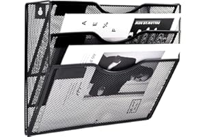 EASEPRES 3 Tier Wall File Holder Organiser Mesh Wall Mounted Paper Magazine Storage Rack, Metal Hanging Wall Files Mail Document Holder Storage for Office and home, Black