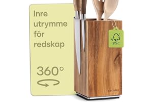 Praknu Knivställ Magnetiskt utan Knivar - Roterbart Knivblock Akaciaträ | Stark magnet på båda sidor, rymmer 12-16 knivblad, plats för köksredskap, halkfria fötter, FSC-trä, magnetisk knivhållare