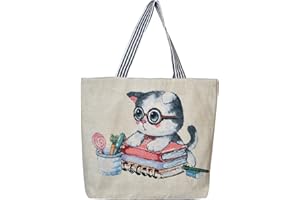 MPEIPILA Borsa Porta Lavoro a Maglia e Uncinetto, Borsa per Attrezzi da Lavori a Maglia per Trasportare Accessori Come Ferri Uncinetti Lana, Borsa Tote Tela per Conservare Progetti Maglia, Gattini