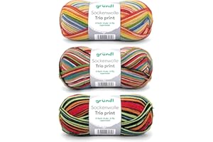 ‎GRÜNDL Gründl Wolle Sockenwolle Trio - Strickgarn für 3 Paar Socken - Strapazierfähig und hautfreundlich - 75% Schurwolle, 25% Polyamid - 3 Knäuel 100 g / 420 m - Nadelstärke 2,5-3 - bunte streifen