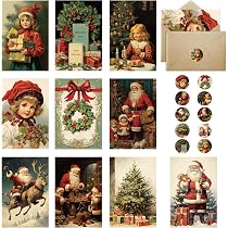 Cartes De Noël Vintage Avec Enveloppe - Lot De 10 Cartes Kraft Pliées, Motifs Festifs, Page Vierge Pour Message Personnalisé - 10