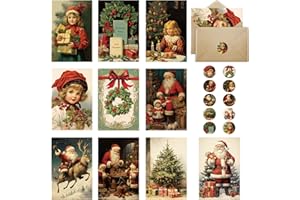 Huifengjie Carte Noel, 20 Pièces Carte de Noel avec Enveloppe et Autocollant, Carte Joyeux Noel, Carte de Voeux Noel, Vintage Cartes Postale Noel, Carte Cadeau Noel, Christmas Cards