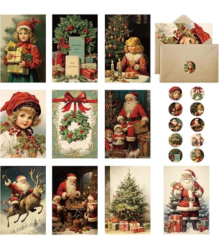 30 Biglietti Di Natale Vintage: 15x10 Cm, 300g, Pronti Da Personalizzare, Con Illustrazioni Retrò!
