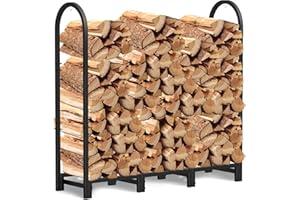 Walensee Soporte de leña de 4 pies para chimenea, almacenamiento de madera al aire libre, estante de madera de acero resistente para soporte de leña en interiores, soporte de madera de metal para leña