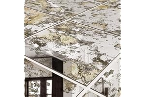 funlife Vintage Mirror Effect Wall Panels, Rusty Faux Antique Mirror Tiles, Humidity Square 6PCS