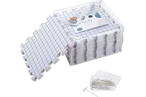 KnitIQ Extra Thick Blocking Mats for Knitting and Crochet Projects - 9-Piece Crochet Blocking Board Set with Gridlines, 100 T-Pins, and Storage Bag - Durable Blocking Board for Crochet and Knitting
