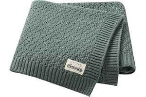 mimixiong 100% Cotton Knitted Cellular Baby Blanket for Boy Girls (Baby Dark Green)