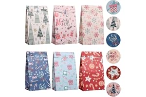 Kesote 24 Pezzi Sacchetti Regalo Natale, Buste Regalo Natale, Set di 24 Sacchetti + 24 Adesivi di Sigillo per Regalo, Caramelle, Biscotti