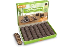 FLORTUS FREUDE AN VIELFALT FLORTUS – Torf Quelltabletten aus Sphagnum Torf mit NPK Dünger – 140 Stück (36 mm) Quelltabs biologisch abbaubar – Alternative zu Torfquelltöpfen – torfhaltige Anzuchterde zur Pflanzen Anzucht