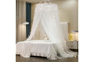 HUOQOU Prinzessinnen Betthimmel für Mädchen - Doppelschicht Durchsichtiges Netz Kuppel Zelt für Mädchen Schlafzimmer Dekoration (weiß/Weiß)