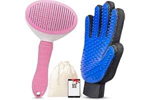 Salvayro Brosse anti-poils pour chats et chiens + gant de toilette en silicone – Kit complet pour animaux de compagnie | Élimine les poils lâches, réduit la chute et améliore le bien-être, livré avec