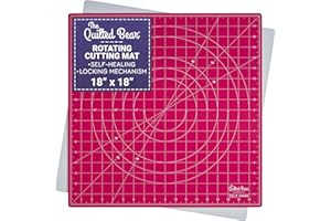 The Quilted Bear Rotating Cutting Mat 18" x 18" - Square Self Healing Rotating Craft Cutting Mat with Innovative Locking Mechanism for Quilting & Sewing (Pink)