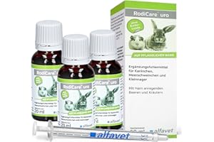 ALFAVET alvafet RodiCare URO, 3er Pack, Ergänzungsfuttermittel zur Verringerung der Harnsteinbildung für Kaninchen, Meerschweinchen und Kleinnager, 3 x 20ml, Dosierspritze