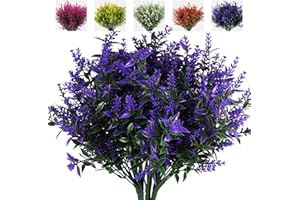 RECUTMS Artificial Greenery Lavender Fake Shrubs Flowers 8 Bundles UV Resistant Hanging Planter Flora Fence Indoor Outside Decor Wedding Table Flowers Arrangement Bouquet Filler (Purple)