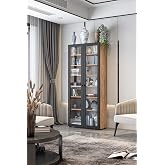 Dekorex KTP211-C-Antrasit 2 Cam Kapaklı 6 Raflı Y&uuml;ksek Kitaplık (G:80cm Y:185cm D:36cm)