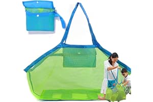 HAORQEE Large Mesh Beach Bag, Beach Toys Bag Organiser, Beach Essentials Toy Storage Bags, Foldable Collapsible Storage Bag for Kids Pool Beach Accessories Toy Shells Clothes Towels Family Vacation