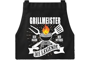 XCSJKJ Grillschürze für Männer Kochschürze Herren Lustig, mit 4 Taschen Grillen Geschenk BBQ Schürze Küchenschürze, der Mann der Mythos die Legende Schwarz Schürzen GRILLMEISTER