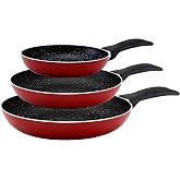 San Ignacio Marble Set of 3 Frypans, Aluminium, Red, 30 x 30 x 30 cm