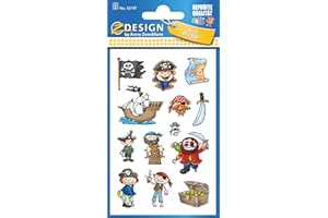 ‎AVERY ZWECKFORM AVERY Zweckform 53197 Kinder Papier-Sticker Piraten 39 Aufkleber (für Jungen, Mitgebsel, Gastgeschenk, Piraten Kindergeburtstag, Schatzsuche, Belohnung, zum Spielen, Sammeln, Basteln, Verschenken)
