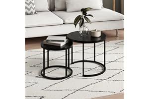 Home Collective Couchtisch 2er Set rund aus Holz, Wohnzimmertisch Modern, Beistelltisch Set 2 in 1 mit Metallgestell für Wohnzimmer Büro Beistelltisch Loft Design Twin | Schwarz