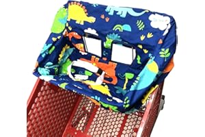 COZYIN BABY 2-in-1 Baby Shopping Trolley Cart Cover and High Chair Seat Cushion with Mini Portable Carry Bag (Navy Blue Dinosaur)