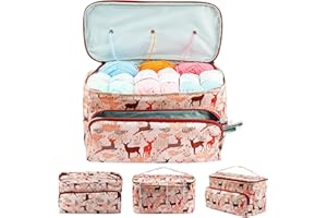 JOZEA Strickbeutel, Aufbewahrungstasche für Wolle, Tasche für Stricknadeln Häkelnadeln Projektzubehör, Aufbewahrungstasche mit Reißverschluss, Orange rot