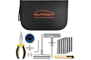 AUTOWN Kit de réparation de Pneu Plat avec Bouchons 31 pièces pour Voiture, Moto, ATV, Jeep, Camion, Tracteur Réparation de crevaison de Pneu Plat