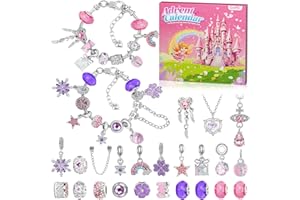 GOFFII Calendrier de l'Avent 2025 pour enfants, DIY filles Bijoux calendrier de Noël, avec 24 accessoires surprises bracelets et colliers pour enfants et filles de 6 à 16 ans - Rose et violet