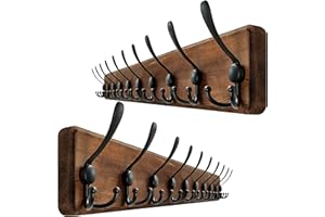 WEBI Garderobenleiste,98cm Lang Garderobenhaken mit 10 Dreifachhaken,Wandgarderobe Holz,Kleiderhaken Wand,Hakenleiste Garderobe,Jackenhalter Wand für Mäntel,Jacken,Rustikal Braun,2 Stück