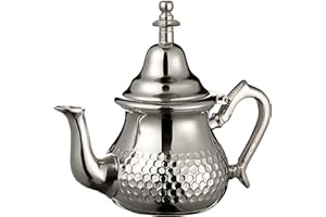 ESSENCE OF MOROCCO Moroccan Silver Teapot Perfect for Mint Tea Includes Handle Cover and Integrated Filter Authentic with a Classical Hammered Design Handmade Small Capacity 350 ML About 2 Tea Glasses