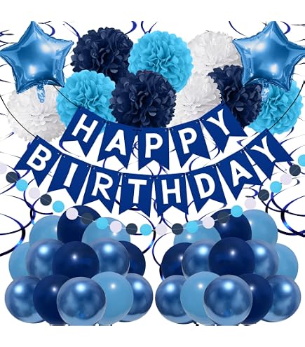 Blaue Geburtstagsdeko Set - Ballon Banner, Herzen, Konfetti-Ballons, Für 1., 30., 50. Geburtstag Party