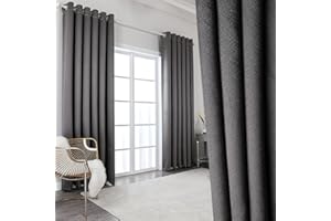 Krismile 100% Blackout Eyelet Curtains grey - Thermal Insulated & Noise Reducing, Thick Short Curtains for Bedroom, Lined Blackout Curtains, Room Darkening Curtains, 46 x 62inch 2 Panels