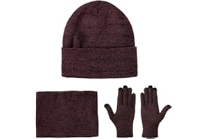 Lallier 3-teiliges Beanie Mütze Schal Touchscreen Handschuh Set für Männer und Frauen, Winter Fleece gefütterte Mütze mit unendlichem Schal und Handschuhen, Strickmütze, Nackenwärmer, Fäustlinge
