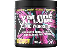 SCI-MX - X-PLODE Pre-Workout - 300g - Tropical Flavour - 250mg Caffeine, 6g Citrulline Malate, 3.2g Beta Alanine / serving - Suitable for Vegetarians + Vegans