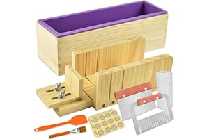 Artcome Kit de moldes de corte para hacer jabón de pan, multifunción, ajustable, juego de moldes de silicona rectangulares con cortador ondulado y recto de acero inoxidable