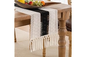 DAKTOU Camino de Mesa Moderno de Algodón y Lino Negro con Borlas Hechas a Mano Camino de Mesa de Macramé, Estilo Rústico para Cocina Boda Fiesta Comedor, 30 x 180 cm