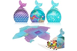 SUGHAW 30 Pezzi Scatole Regalo di Sirena, Fai da te Caramelle Scatole Sirena Scatoline Natalizie di Cartone Souvenir Sacchetti Decorativi di Carta per Feste di Compleanno Matrimonio Nascita Battesimo (Set A)