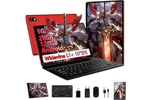 UJJ Tablette Android avec 20Go RAM+128Go ROM(TF/1To), 5G+2.4G WiFi 6, Tablette 10 Pouces avec Octa-Core, 6000mAh, GMS Certified, Widevine L1, 5MP+8MP, BT5.0, Tablette Tactile avec Clavier+Souris+Cas-Rouge