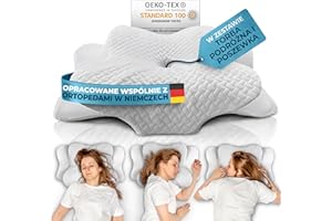 Glückstoff® Poduszka Ortopedyczna (Certyfikowana dla Wszystkich Pozycji Snu) – Poduszka z Pianki Memory na Ból Szyi | Ergonomiczna, Oddychająca & Hipoalergiczna – Biała