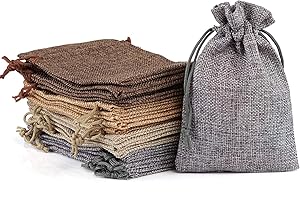 Naler 20pcs Borse da Viaggio in Juta di Lino, Sacco con Coulisse Sacchetti per Gioielli Sacchetti per Matrimonio Vintage Party Christmas 10 x 14cm, 4 Colore